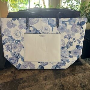 Victoria's Secret White and Blue Floral Tote